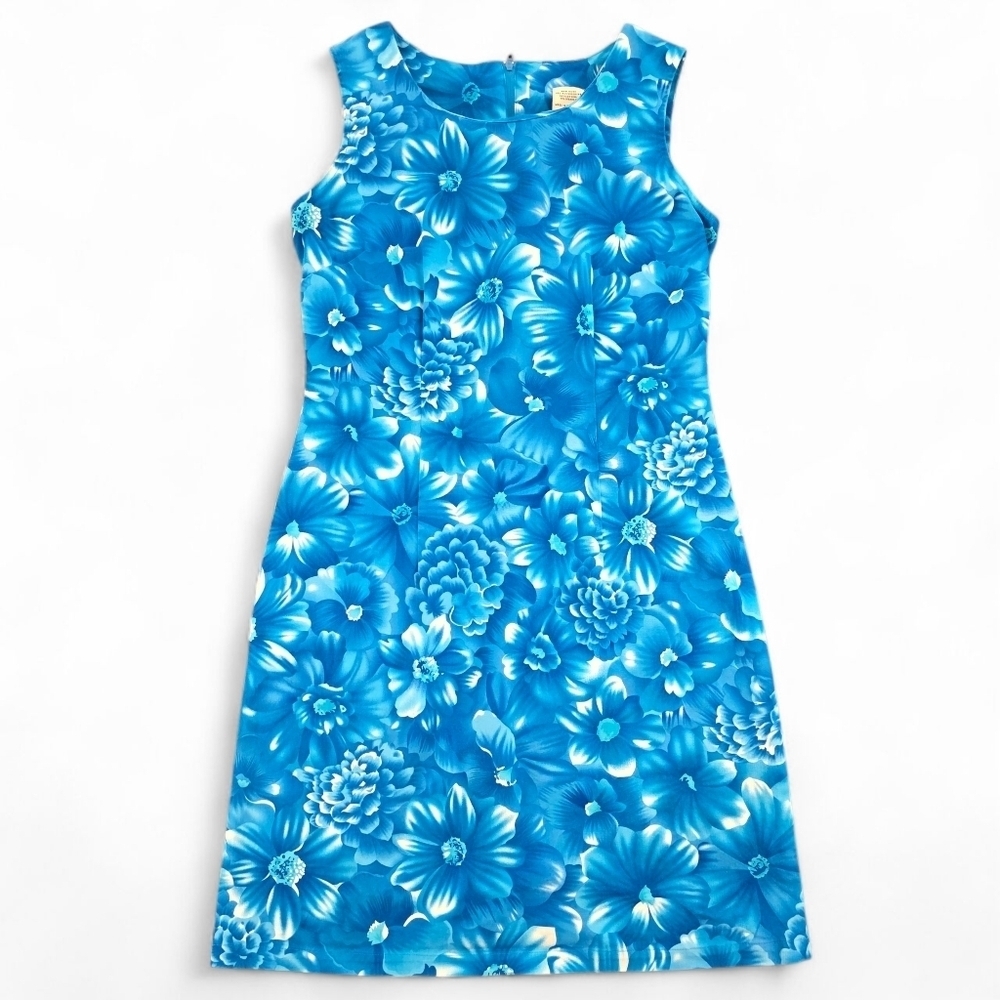 Vintage California Conceptw Sleeveless Blue Floral Cotton Sheath Dress Size 6